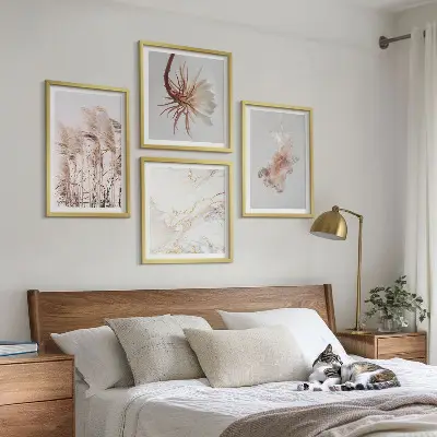 Billedsæt med ramme elegant græsblomster motiv på marmorbaggrund
