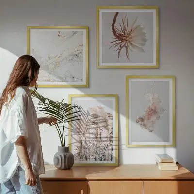Billedsæt med ramme elegant græsblomster motiv på marmorbaggrund