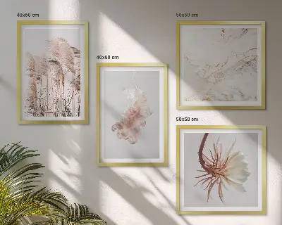 Billedsæt med ramme elegant græsblomster motiv på marmorbaggrund
