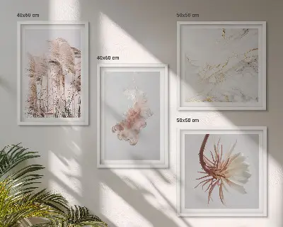 Billedsæt med ramme elegant græsblomster motiv på marmorbaggrund