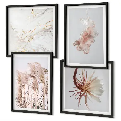 Billedsæt med ramme elegant græsblomster motiv på marmorbaggrund