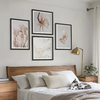 Billedsæt med ramme elegant græsblomster motiv på marmorbaggrund
