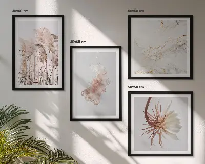 Billedsæt med ramme elegant græsblomster motiv på marmorbaggrund