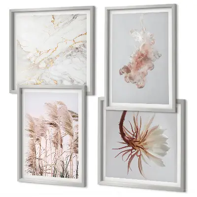 Billedsæt med ramme elegant græsblomster motiv på marmorbaggrund