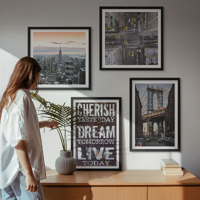 Billedvæg over sofa Citat om landskaber i New York
