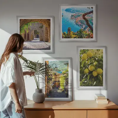 Gader ved havet, et hav af citroner billedvæg til ophængning over sofaen