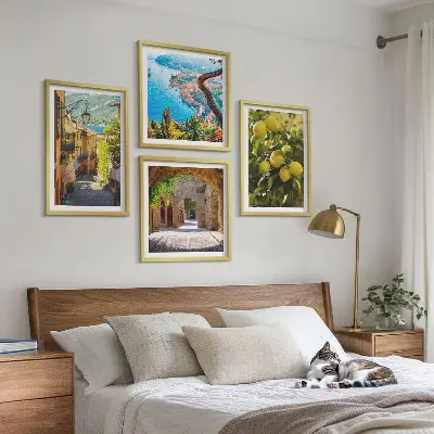 Gader ved havet, et hav af citroner billedvæg til ophængning over sofaen