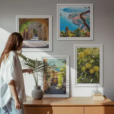 Gader ved havet, et hav af citroner billedvæg til ophængning over sofaen