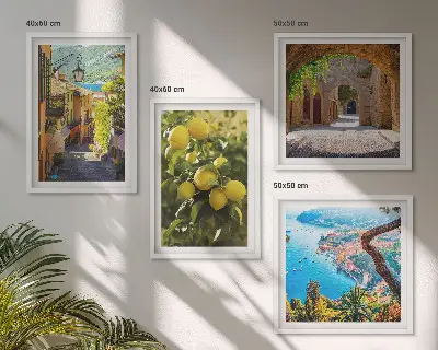 Gader ved havet, et hav af citroner billedvæg til ophængning over sofaen