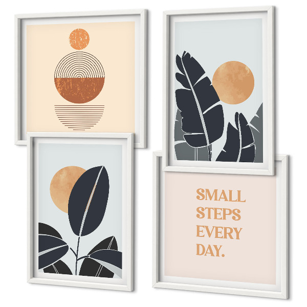 Billedsæt med ramme Plantemønstre store minimalistiske sole