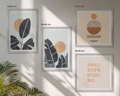 Billedsæt med ramme store minimalistiske plakater med plantemønstre