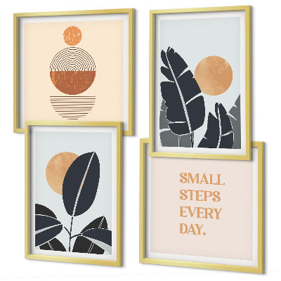 Billedsæt med ramme Plantemønstre store minimalistiske sole