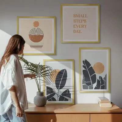 Billedsæt med ramme store minimalistiske plakater med plantemønstre