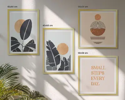 Billedsæt med ramme store minimalistiske plakater med plantemønstre