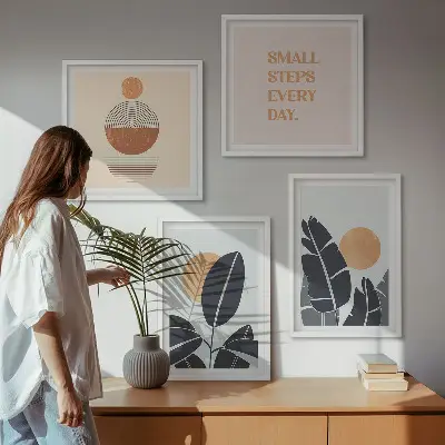 Billedsæt med ramme store minimalistiske plakater med plantemønstre