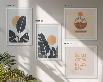 Billedsæt med ramme store minimalistiske plakater med plantemønstre