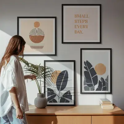 Billedsæt med ramme store minimalistiske plakater med plantemønstre