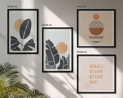 Billedsæt med ramme store minimalistiske plakater med plantemønstre
