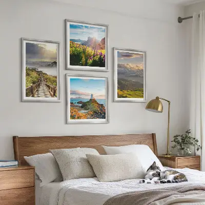 Bjergblomster himmelsti billedvæg til over sofaen