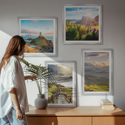 Billedvæg over sofa Bjergblomster himmelsti