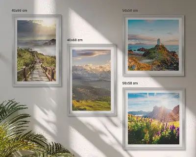 Bjergblomster himmelsti billedvæg til over sofaen