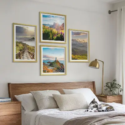 Bjergblomster himmelsti billedvæg til over sofaen