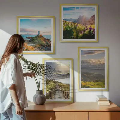 Bjergblomster himmelsti billedvæg til over sofaen
