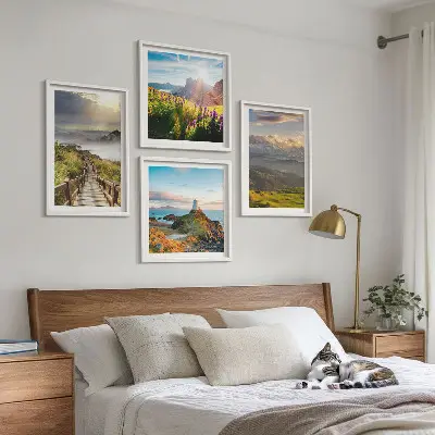 Bjergblomster himmelsti billedvæg til over sofaen