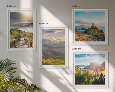 Bjergblomster himmelsti billedvæg til over sofaen