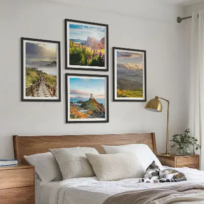 Bjergblomster himmelsti billedvæg til over sofaen