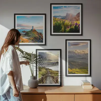 Bjergblomster himmelsti billedvæg til over sofaen