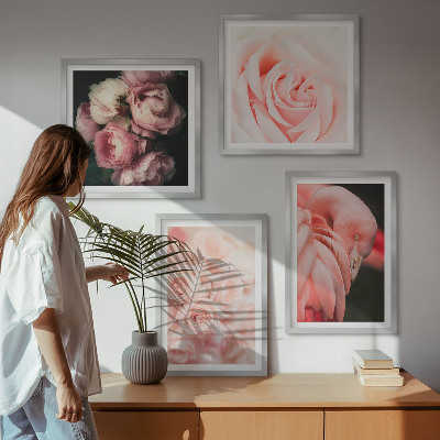 Billedsæt med ramme Pastelrosa flamingoer