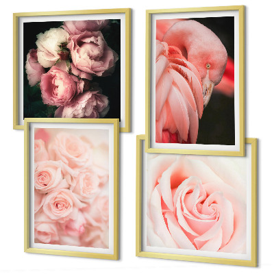 Billedsæt med ramme Pastelrosa flamingoer