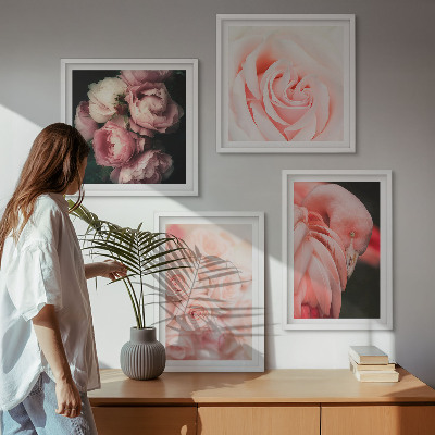 Billedsæt med ramme Pastelrosa flamingoer