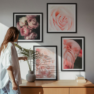 Billedsæt med ramme Pastelrosa flamingoer