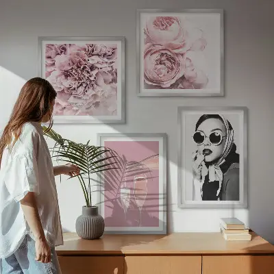 Blomsterplakat med pæoner og roser billedsæt med ramme