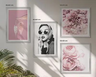 Blomsterplakat med pæoner og roser billedsæt med ramme