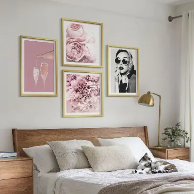Blomsterplakat med pæoner og roser billedsæt med ramme