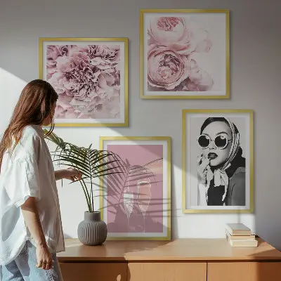 Blomsterplakat med pæoner og roser billedsæt med ramme