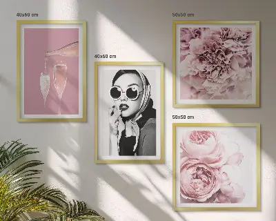 Blomsterplakat med pæoner og roser billedsæt med ramme