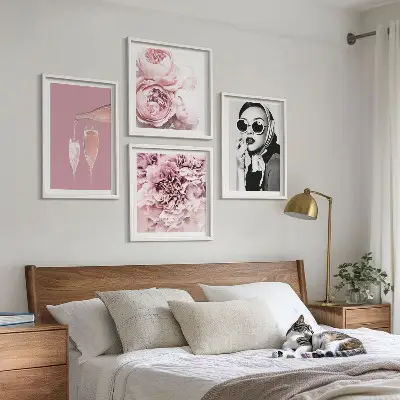 Blomsterplakat med pæoner og roser billedsæt med ramme