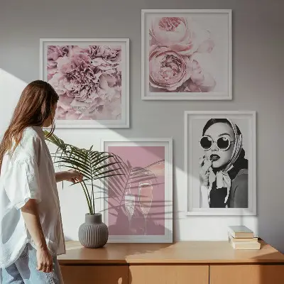 Blomsterplakat med pæoner og roser billedsæt med ramme
