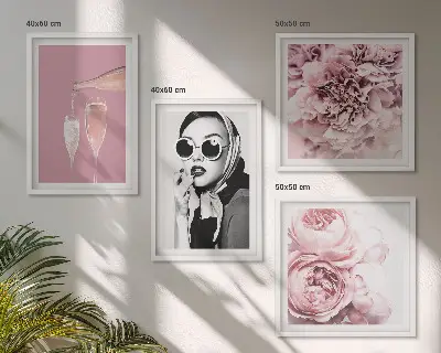Blomsterplakat med pæoner og roser billedsæt med ramme