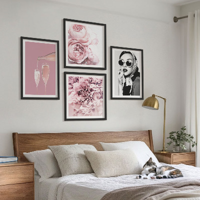 Billedsæt med ramme Blomster pæoner roser elegance