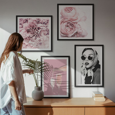 Billedsæt med ramme Blomster pæoner roser elegance