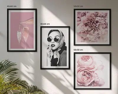 Blomsterplakat med pæoner og roser billedsæt med ramme
