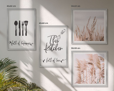 Billedvæg over sofa Køkken boho græs bogstaver