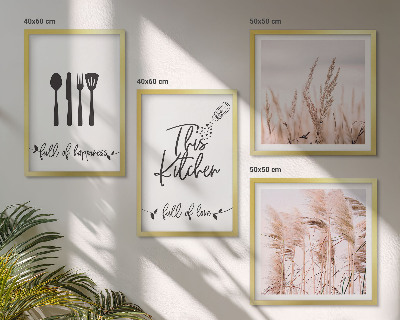 Billedvæg over sofa Køkken boho græs bogstaver