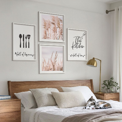 Billedvæg over sofa Køkken boho græs bogstaver