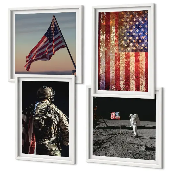 Billedvæg med amerikanske symboler USA flag motiv til over sofaen